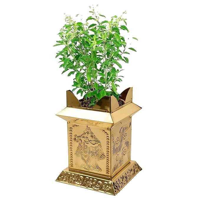 pot for tulasi plant Brass Thulasi Maadam / Decorative Tulsi Pot size 5.5 x 4 inch – Sri Prarthana