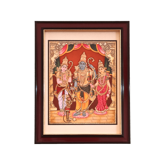 Sri Kothanda Ram Darbar Tanjore Style Paint Photo frame Wall Art - A4 Size 12 x 9 inch - Sri Prarthana