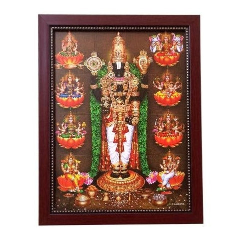 Tirupathi Srinivasar Moolavar Perumal with Ashtalakshmi Photo Frame Wall Art - A4 Size 12 x 9 inch - Sri Prarthana