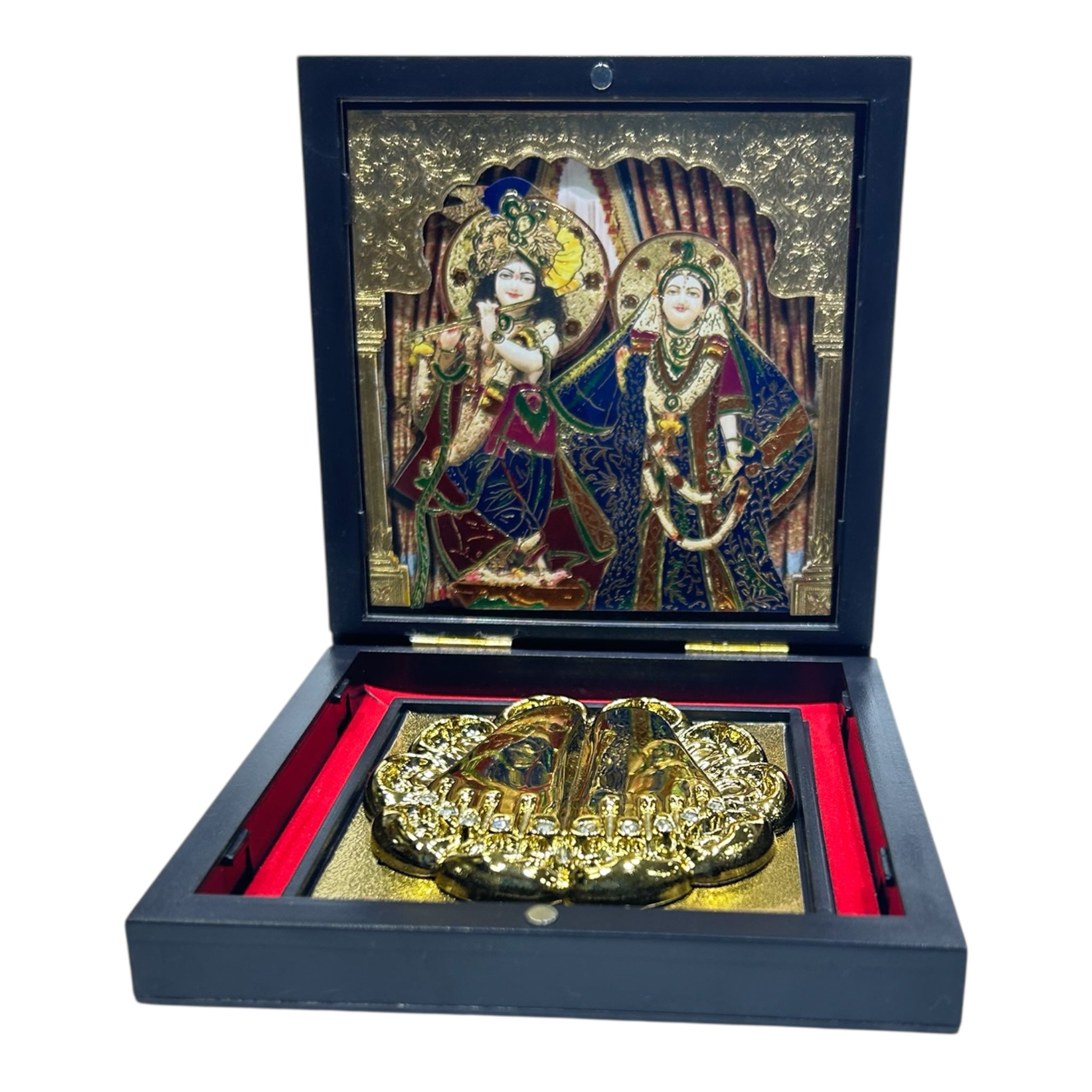 ISKCON Sri Radhe Shyam   Charan Padhukas Corporate Gift Box 11 x 11cms - A sacred keepsake and spiritual decor