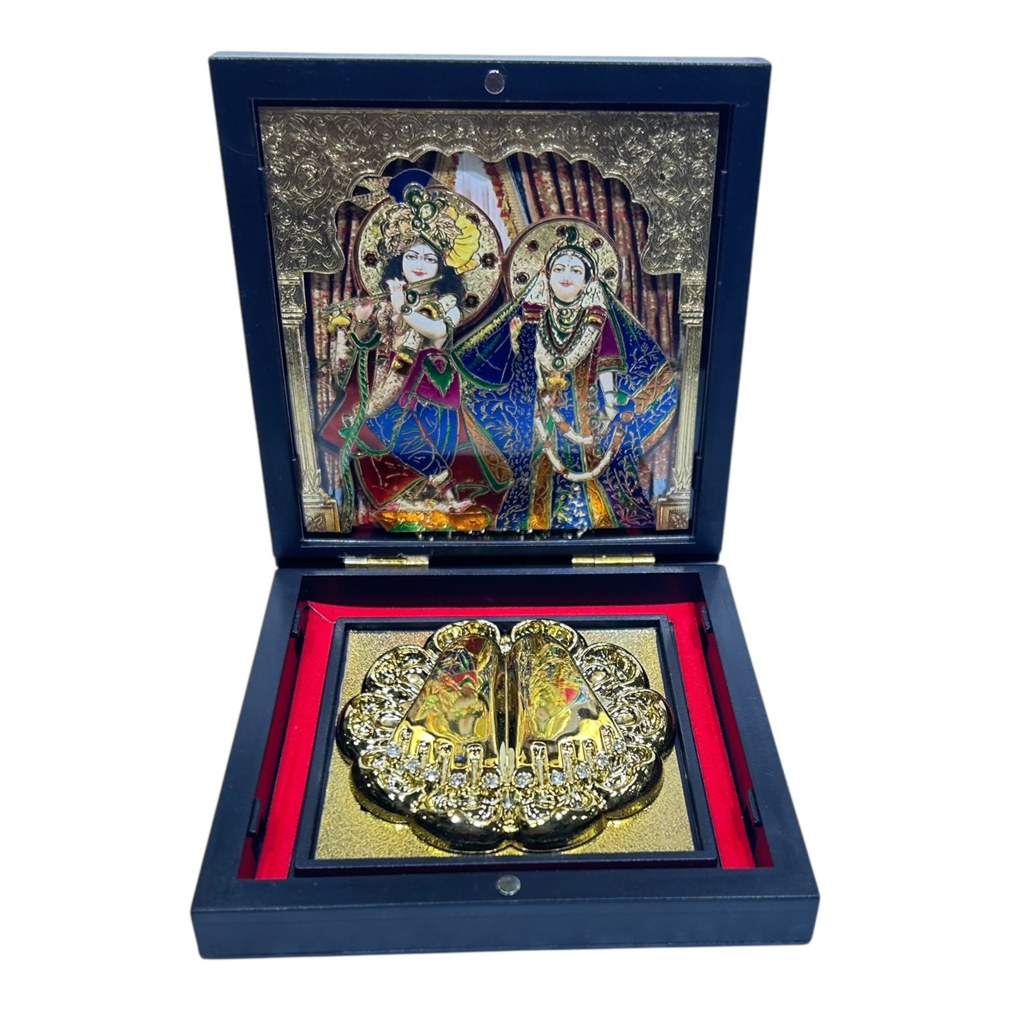 ISKCON Sri Radhe Shyam   Charan Padhukas Corporate Gift Box 11 x 11cms - A sacred keepsake and spiritual decor