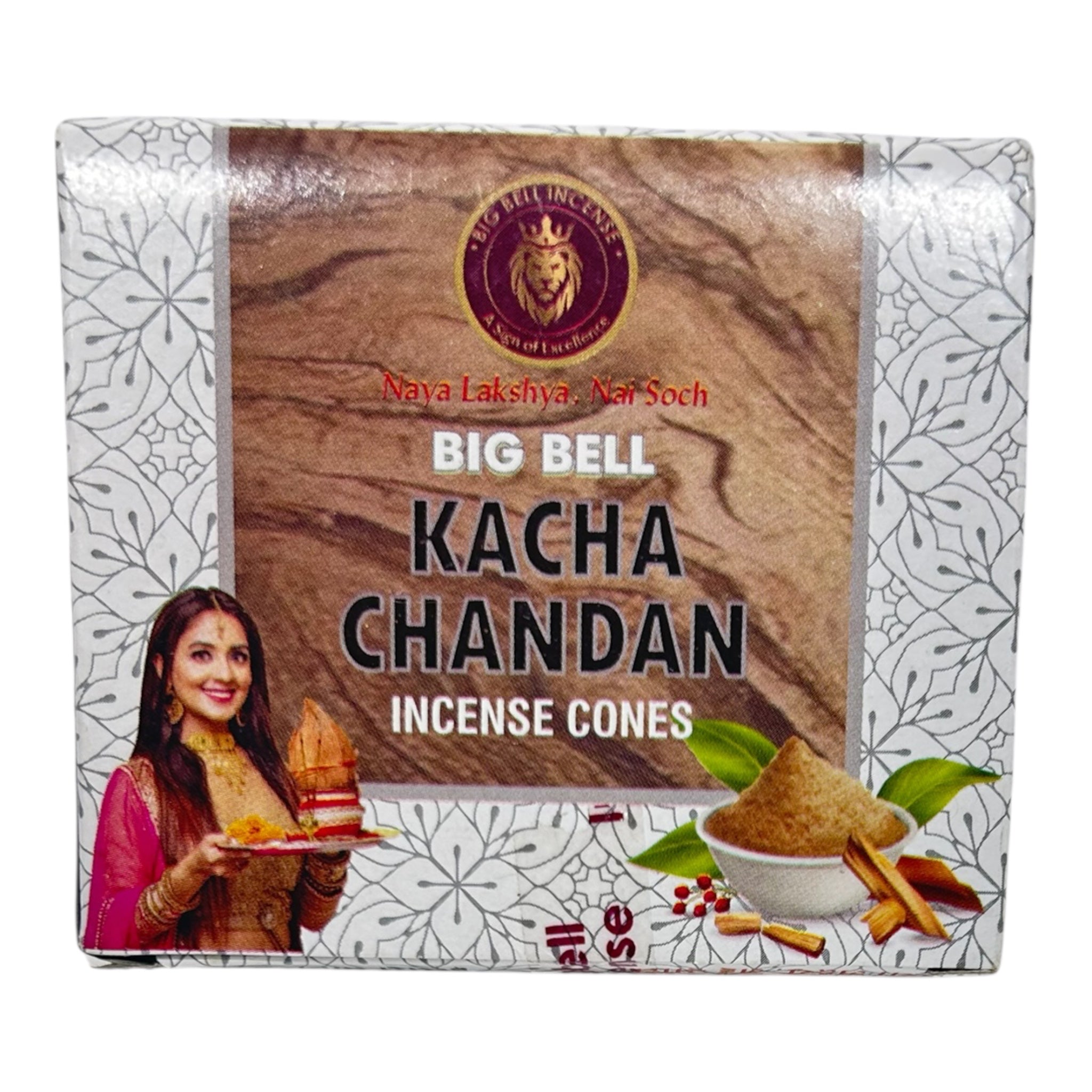 Big Bell Kacha Chandan Incense Cones Pack of 5 - Calming Sandalwood Aroma for Home & Temple Fragrance