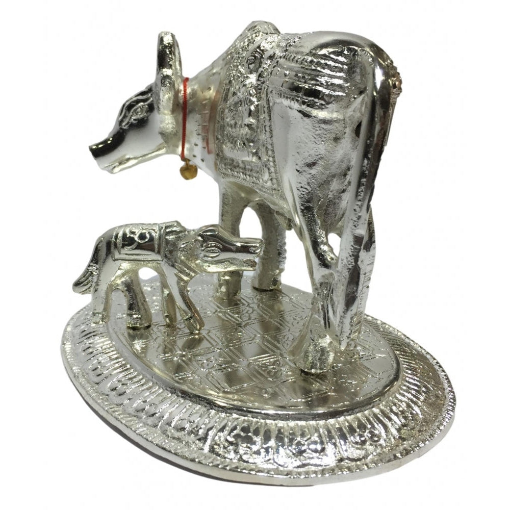 Silver coated Cow and Calf  Figurine  Home Decorative Showpiece 5 inch