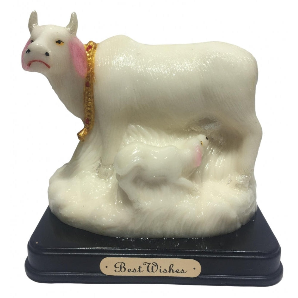 Pure White Marble Look Gou Mata or Cow and Calf Decorative Show piece 6 inch