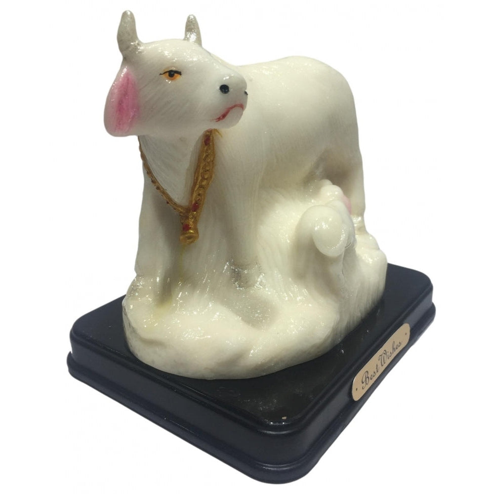 Pure White Marble Look Gou Mata or Cow and Calf Decorative Show piece 6 inch