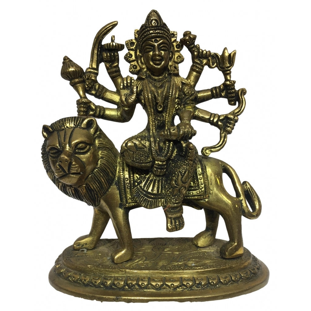 Maa Durga on Oval Dais Brass Antique 6.25 Inch