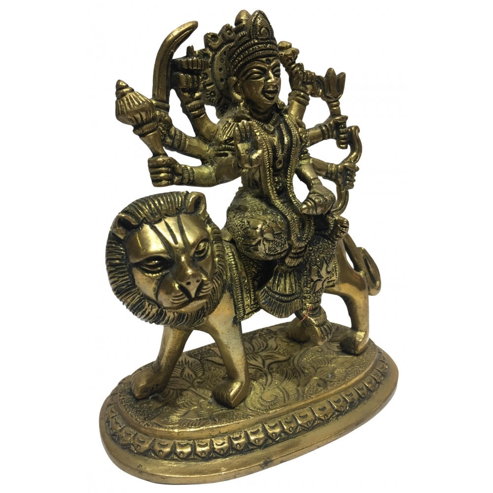 Maa Durga on Oval Dais Brass Antique 6.25 Inch