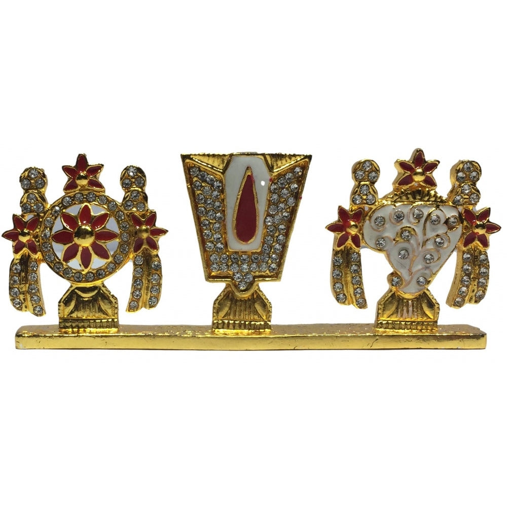 Namam Shanku Chakra Gold Plated Stone Decorative Car Home Decor Showpiece 1.5 inch