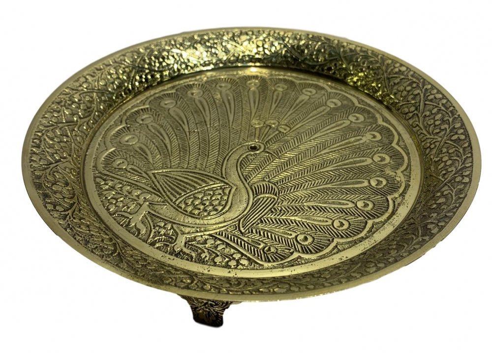 Brass Mayur Design Multipurpose Pooja Pin Tray size 6 inch