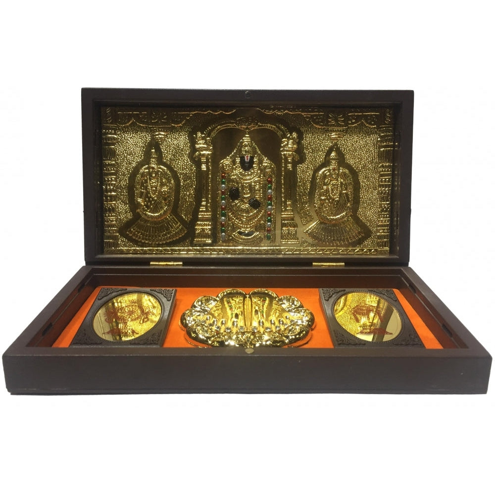 Sri Tirupati Balaji Gold Plated Charan Box  Corporate Gift 21 x 11 cms