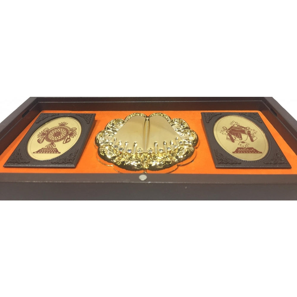 Sri Tirupati Balaji Gold Plated Charan Box  Corporate Gift 21 x 11 cms