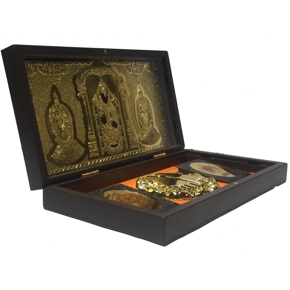 Sri Tirupati Balaji Gold Plated Charan Box  Corporate Gift 21 x 11 cms