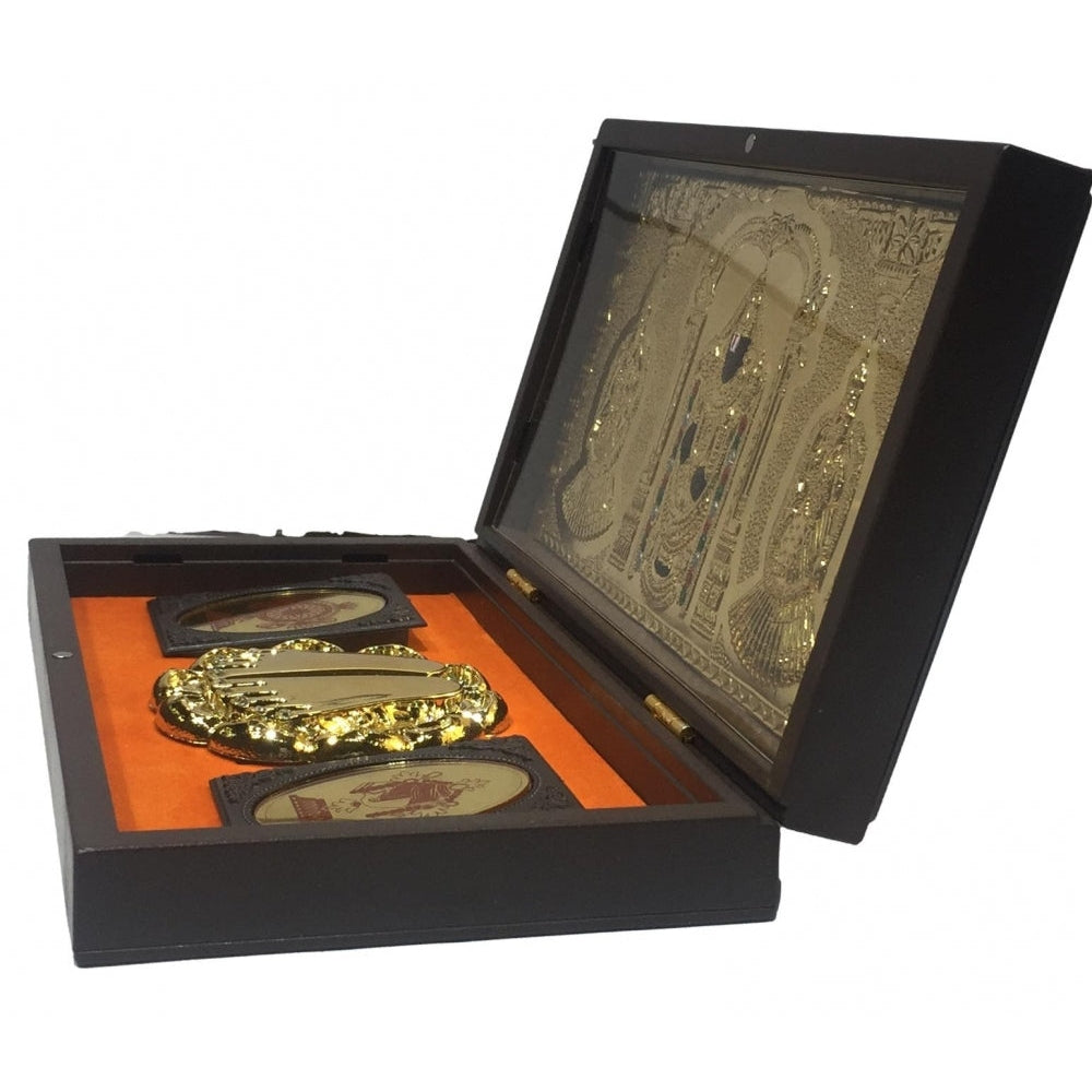 Sri Tirupati Balaji Gold Plated Charan Box  Corporate Gift 21 x 11 cms