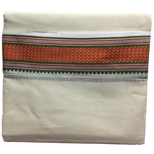 Pure Cotton Unbleached 9 X 5 yards Veshti Set with Dual Colour Simple Design Border