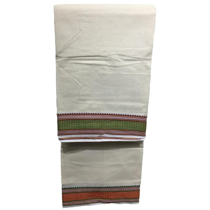 Pure Cotton Unbleached 9 X 5 yards Veshti Set with Dual Colour Simple Design Border