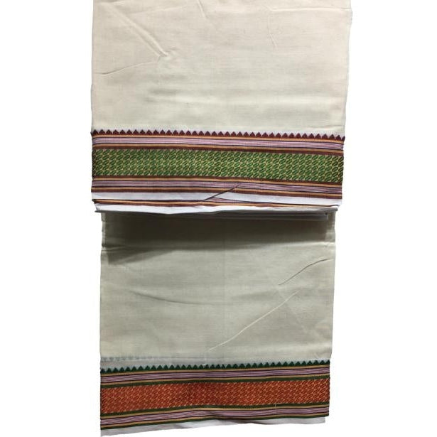 Pure Cotton Unbleached 9 X 5 yards Veshti Set with Dual Colour Simple Design Border