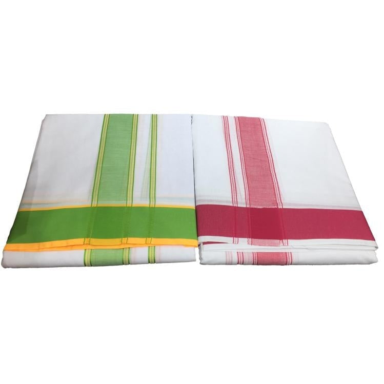 Pure White Cotton 9 X 5 yards Veshti Set with Dual Colour Simple Border