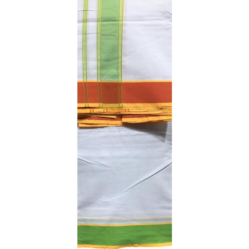 Pure White Cotton 9 X 5 yards Veshti Set with Dual Colour Simple Border