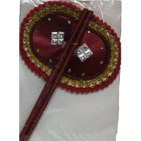 Decorative Multi Colour Satin Silk Visiri  or Mini Hand Fan for Home Deity 7 inch