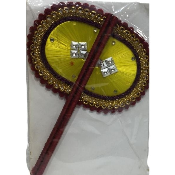 Decorative Multi Colour Satin Silk Visiri  or Mini Hand Fan for Home Deity 7 inch