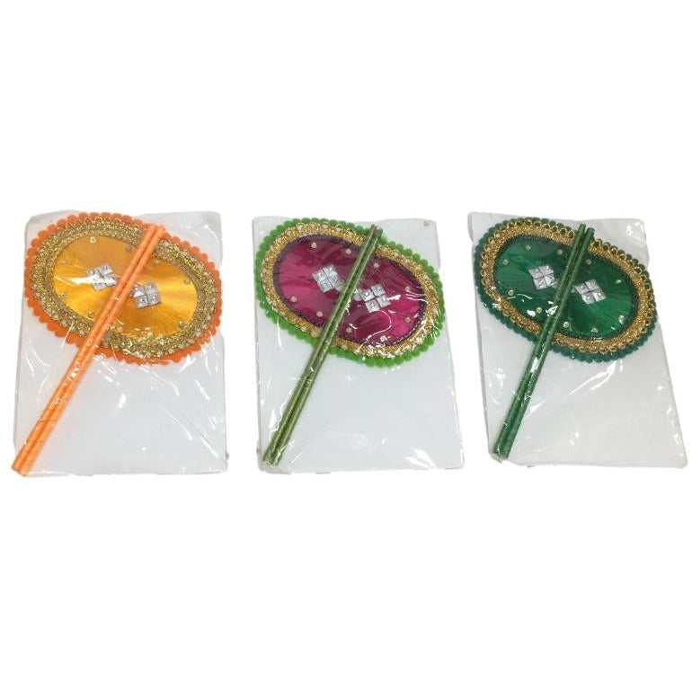 Decorative Multi Colour Satin Silk Visiri  or Mini Hand Fan for Home Deity 7 inch