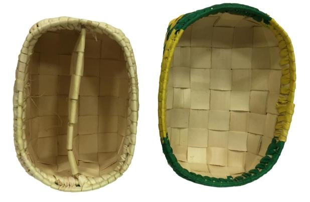 Traditional Green and Yellow Square Palm Leaf Pooja Pouch or Panai Olai Petti or Thiruman Box size 5 x 4 inch