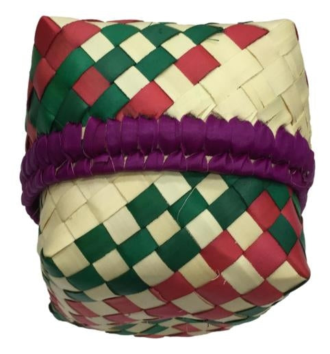 Traditional Red and Green Square Palm Leaf Pooja Pouch or Panai Olai Petti or Thiruman Box size 5 x 4 inch