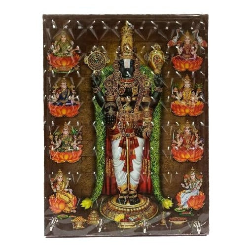 Tirupathi Moolavar Srinivasar Ashta Lakshmi 4 Hooks 3D  Key Holder / Balaji Lakshmi Wall hanging / Key Stand size 6 x 8 inch