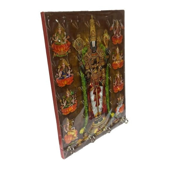 Tirupathi Moolavar Srinivasar Ashta Lakshmi 4 Hooks 3D  Key Holder / Balaji Lakshmi Wall hanging / Key Stand size 6 x 8 inch