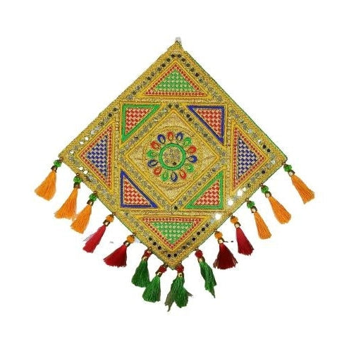 Square Rangoli design Velvet Fabric Multicolour Silk Thread Decorative Wall hanging size 15 inch