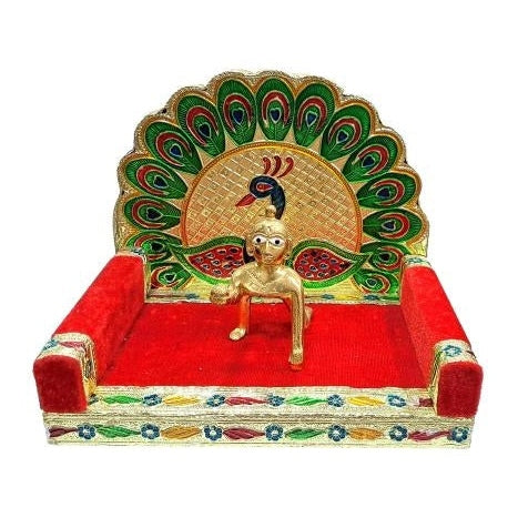 Peacock Design Minakari Chowki or Mayur Deity Pooja Stand Size 4.5 / 5.5 / 7 inches