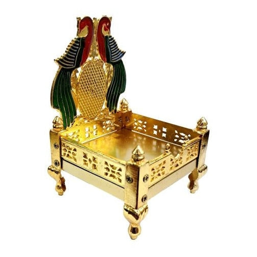 Golden Brass Mayilasanam / Peacock Design Brass Chowki or Mayur Deity Pooja Stand Size 4 & 5 inches