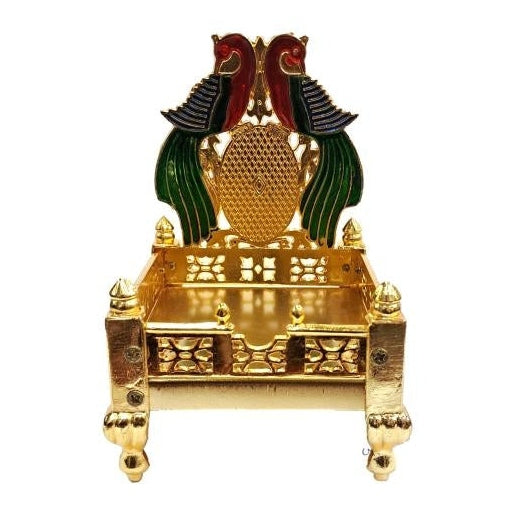 Golden Brass Mayilasanam / Peacock Design Brass Chowki or Mayur Deity Pooja Stand Size 4 & 5 inches