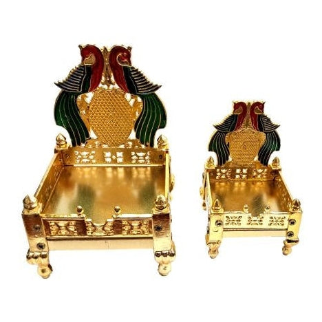 Golden Brass Mayilasanam / Peacock Design Brass Chowki or Mayur Deity Pooja Stand Size 4 & 5 inches