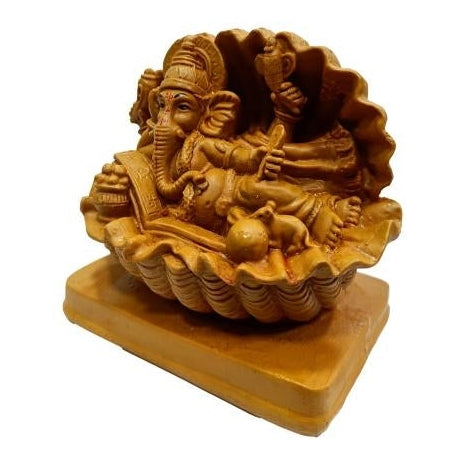 Shell Ganesh Wooden Home Décor Show Piece Size 4.5 inch