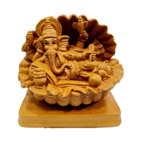 Shell Ganesh Wooden Home Décor Show Piece Size 4.5 inch