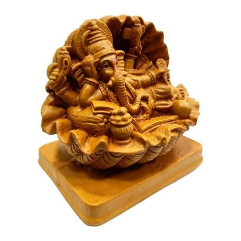 Shell Ganesh Wooden Home Décor Show Piece Size 4.5 inch