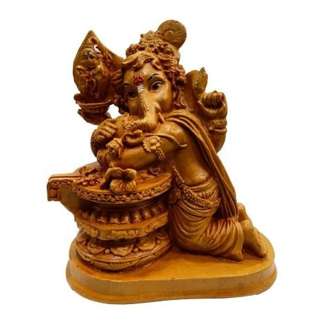 Sri Ganesh Hugging Shiv Ling Wooden Home Décor Show Piece Size 7 inch