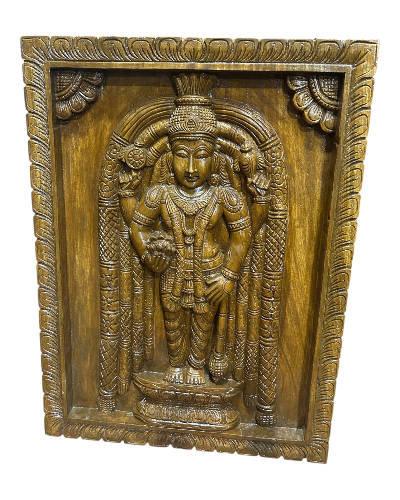 Guruvayurappan Wood Carving Wall Hanging 2 ft