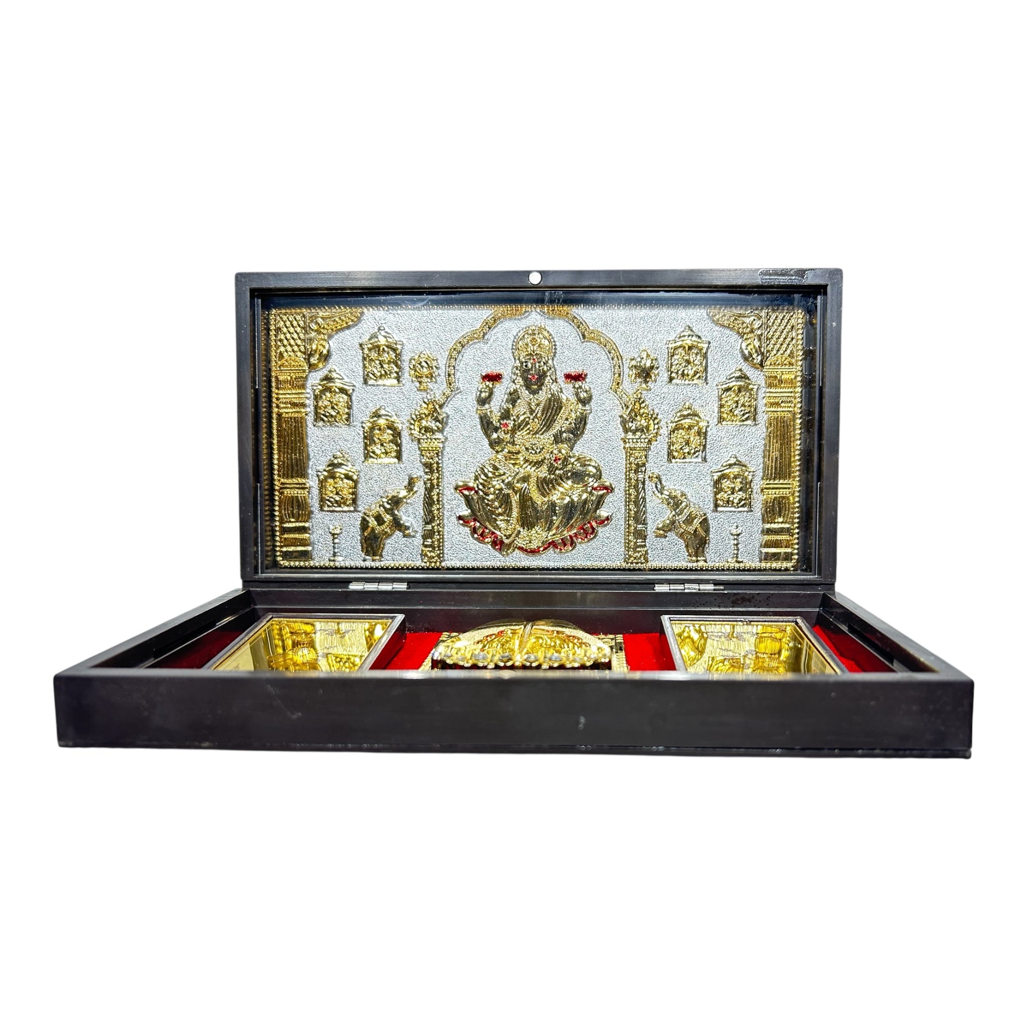 Sri Ashta Lakshmi Mathaji Silver plated  Charan Padhukas Box Corporate Gift 21 x 11 cms - Auspicious devotional presentation