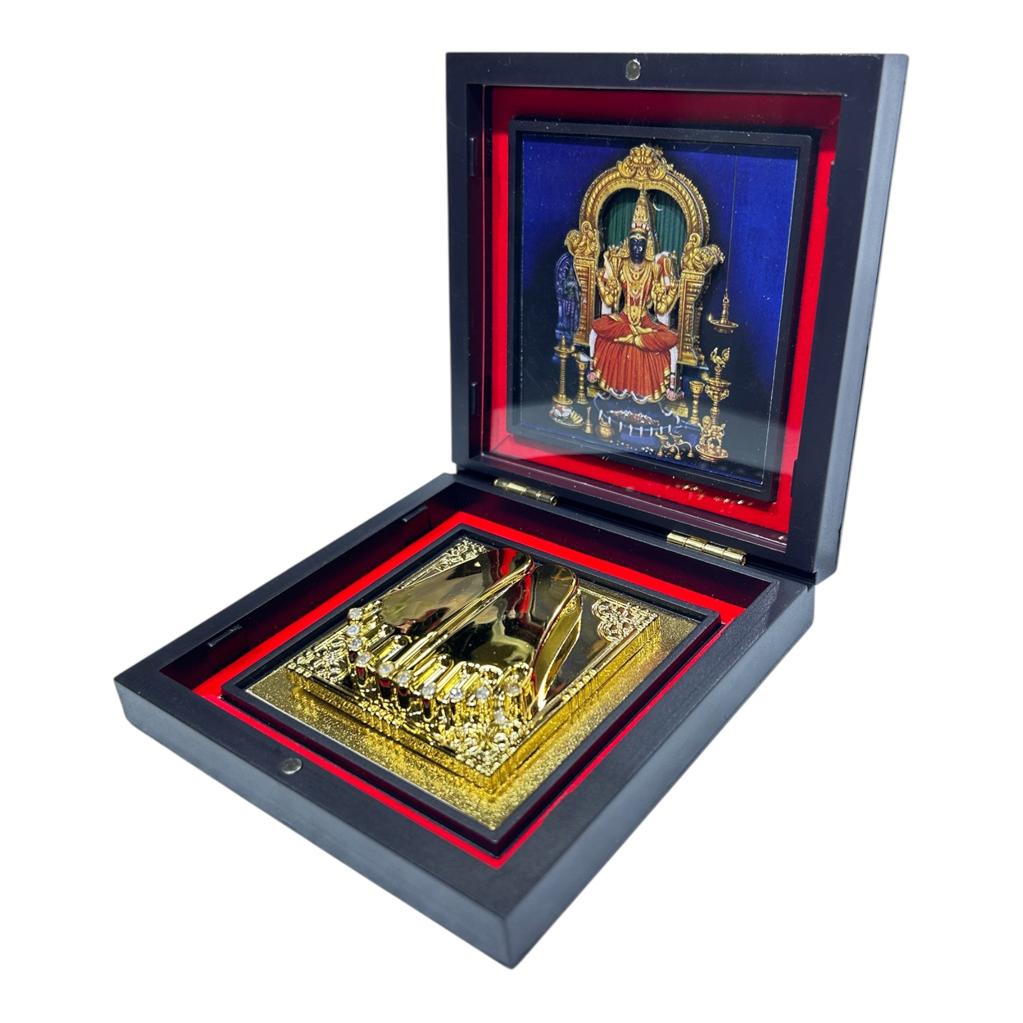 Kanchi Kamatchi Amman Gold-Plated Padham Box – 11 × 11 cm - spiritual décor and Gifting