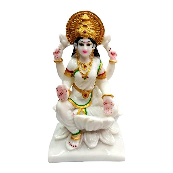 Sri Mahalakshmi Golden White Marble Dust Figurine Decorative Showpiece 7 Inch