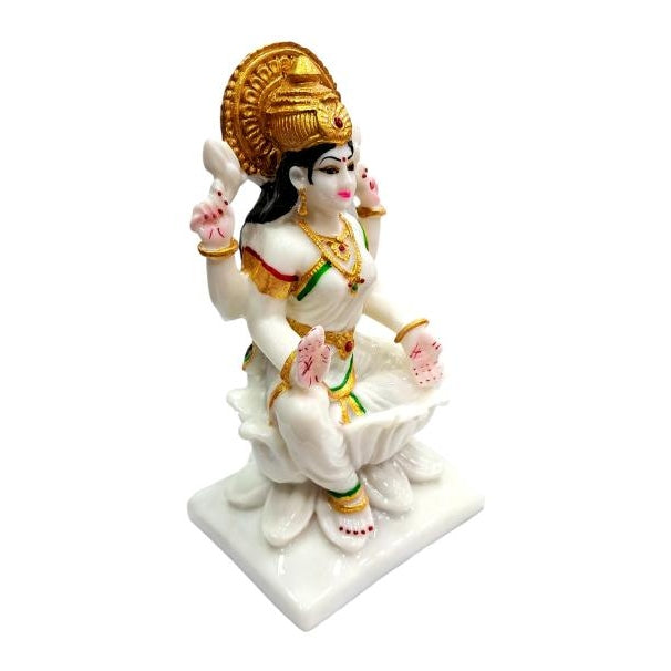 Sri Mahalakshmi Golden White Marble Dust Figurine Decorative Showpiece 7 Inch