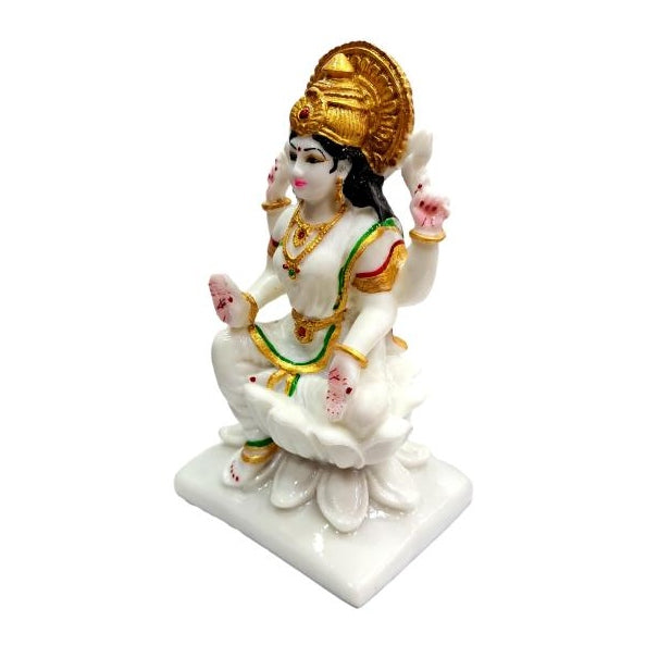 Sri Mahalakshmi Golden White Marble Dust Figurine Decorative Showpiece 7 Inch