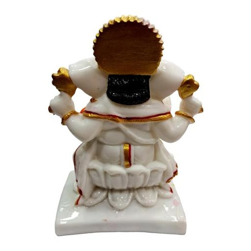 Golden White Ganesh Marble Dust Figurine Decorative Show Piece size 7 Inch