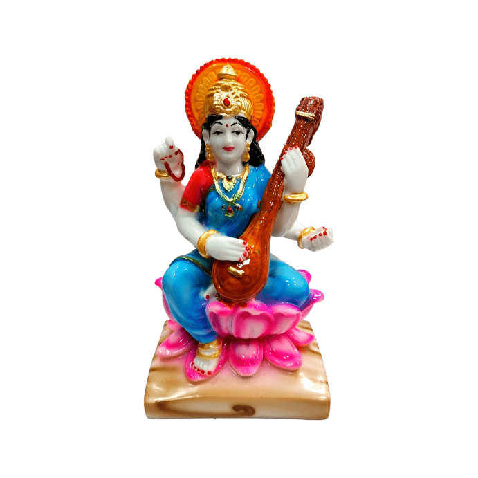 Multicolour Veena Vani Swaraswathi Devi Marble Dust Figurine Size 7 Inch