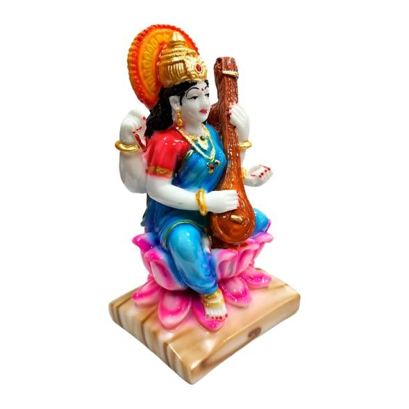 Multicolour Veena Vani Swaraswathi Devi Marble Dust Figurine Size 7 Inch