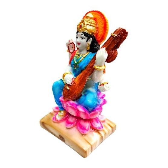 Multicolour Veena Vani Swaraswathi Devi Marble Dust Figurine Size 7 Inch