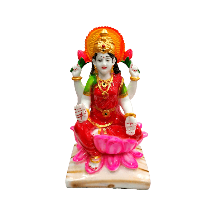 Multicolour Sri Mahalakshmi Marble Dust Figurine Decorative Showpiece 7 Inch