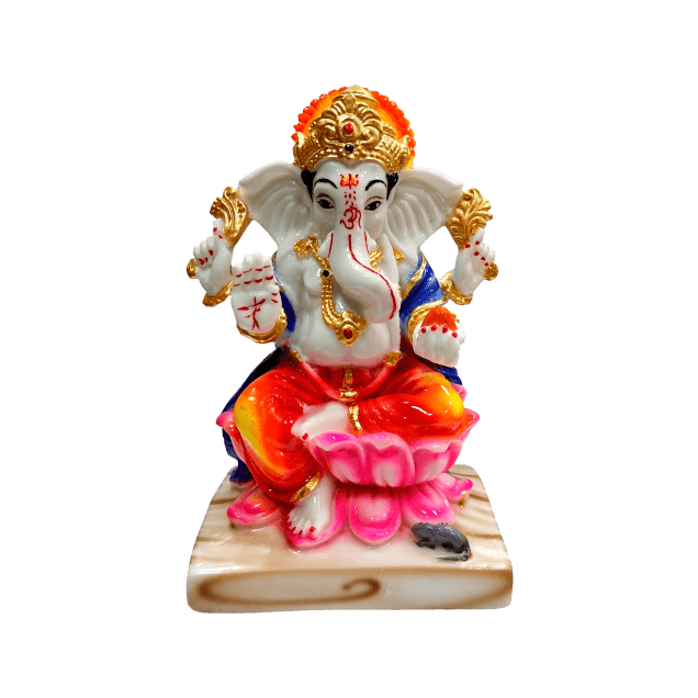 Multicolour Sri Ganesh Marble Dust Figurine Decorative Show Piece size 7 Inch